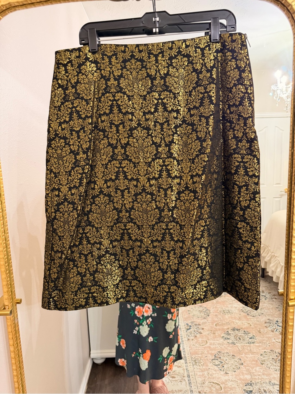 Worthington Black and Gold Brocade A-Line Skirt